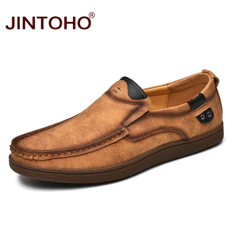 JINTOHO/Модная брендовая мужская обувь; Мужская обувь из натуральной кожи; повседневная мужская обувь; мужская кожаная обувь; мужские лоферы без застежки - Цвет: qian zong