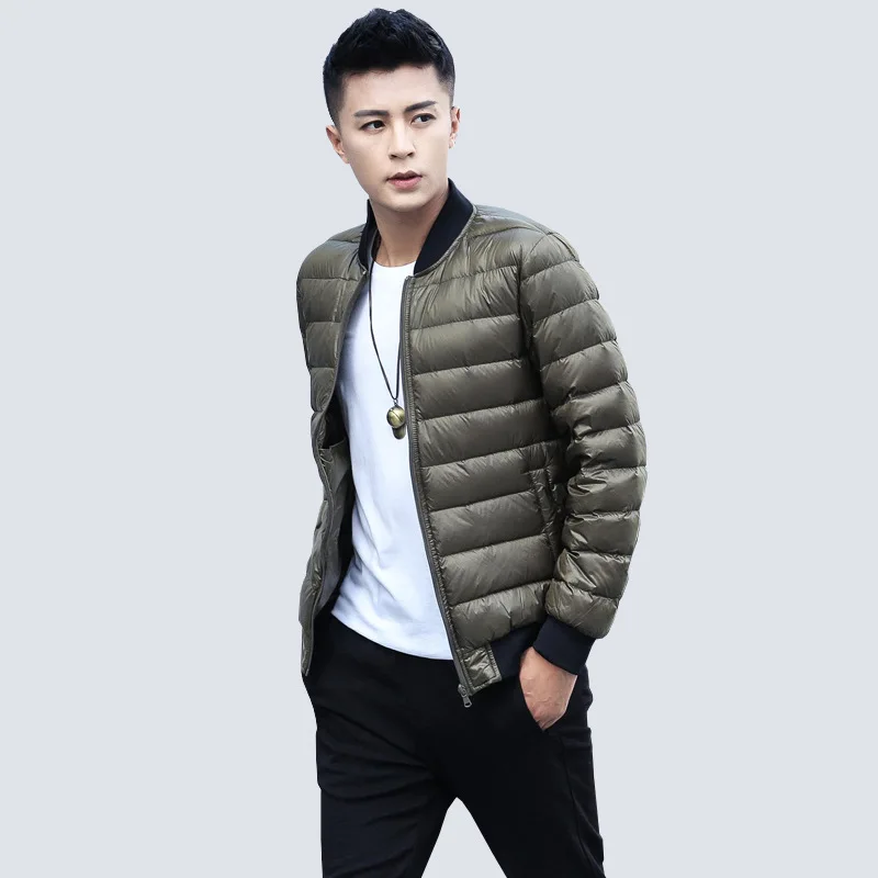 green NewBang бренд утка вниз куртка Для мужчин Ультралегкая пуховая Jjacket Для мужчин теплое зимнее пальто Бейсбол воротник легкий пальто с перьями - Цвет: green
