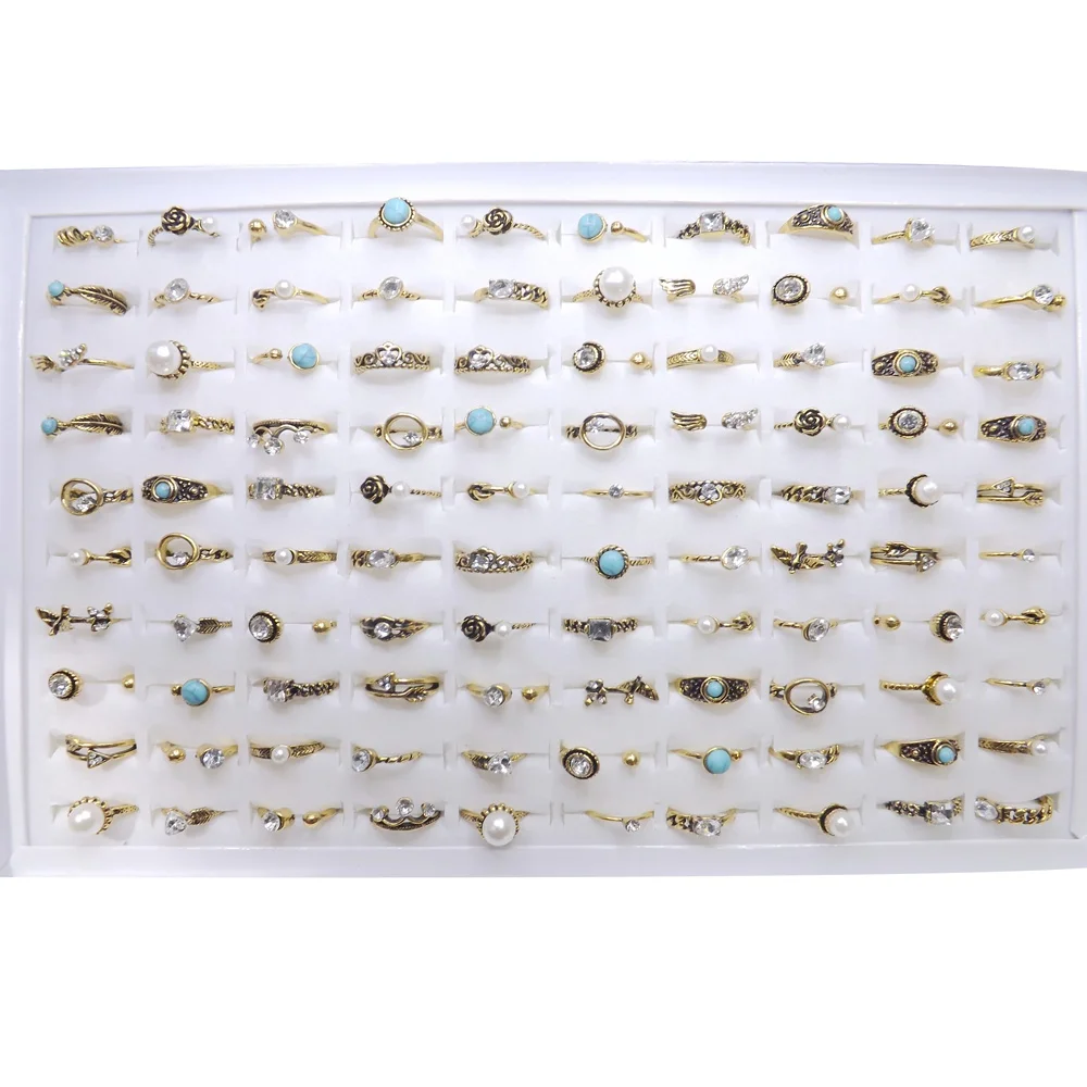 OL's любимый античный золотой цвет кольца Установка кристалл искусственный