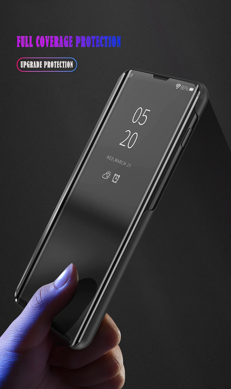 Зеркальный умный флип-чехол для телефона Xiaomi Redmi Note 7 Pro, полностью прозрачный кожаный чехол-подставка для Redmi Note 7, защитные чехлы