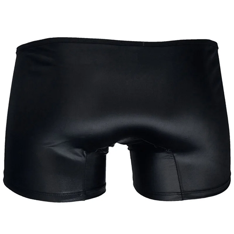 Mens Underwear Boxers Black Vinyl Leather Zip Front Boxer Homme Bokserki Gifts for Men Sissy Underwear Boxershorts Men