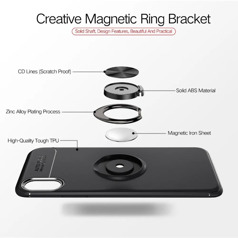 Phone case Full Protection Soft TPU Back Cover Shell For iPhone X 8 7 6 6s 5 plus With Luxury Finger Ring Holder Magnet Bracket |