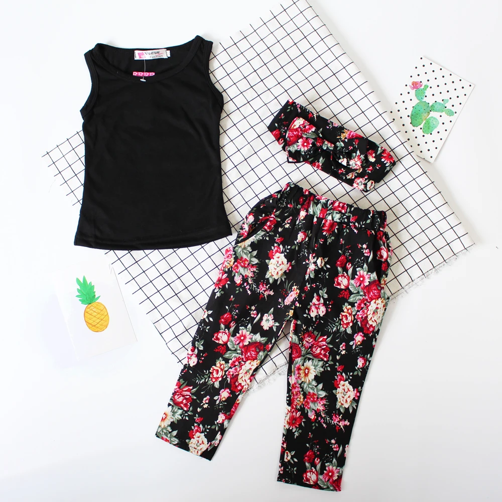 Sunbaby новинка летняя детская одежда Модный комплект черной одежды для девочек с