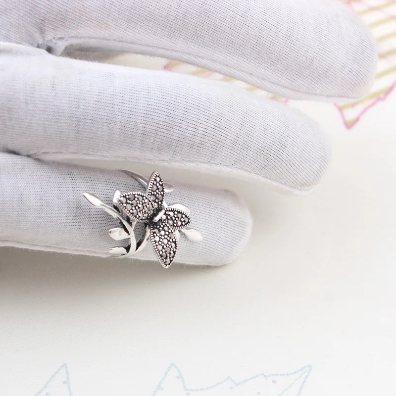 Женское Винтажное кольцо с бабочкой и черной Стразы | Украшения аксессуары