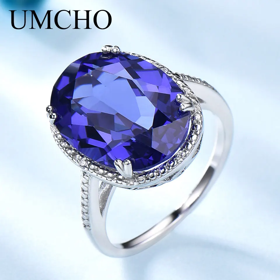 

UMCHO Hyperbole Created Tanzanite Gemstone Jewelry 925 Sterling Silver Rings For Women Forlove Anniversary Gifts Fine Jewelry