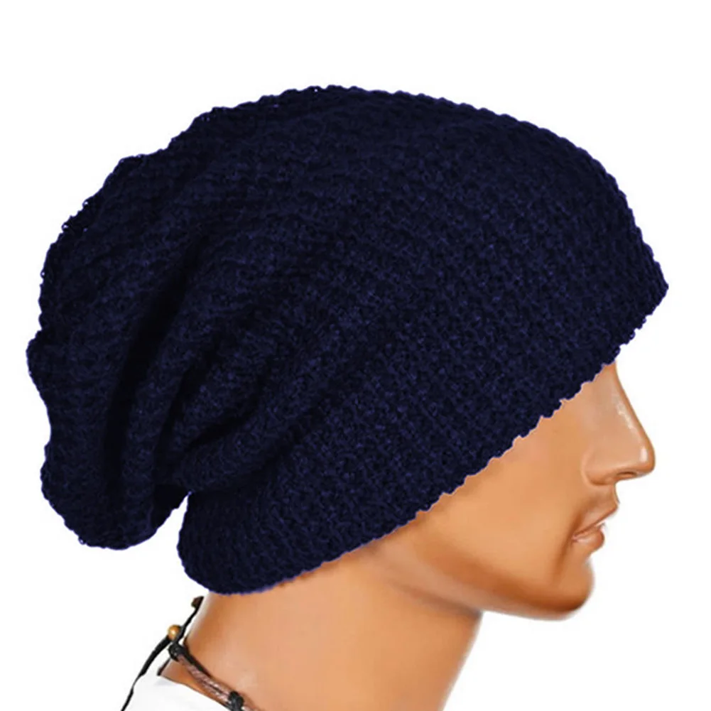 Navy Blue Унисекс Для мужчин Для женщин вязаный шерстяной зимний Слауч шапочка скейтборд шляпа Кепки - Цвет: Navy Blue