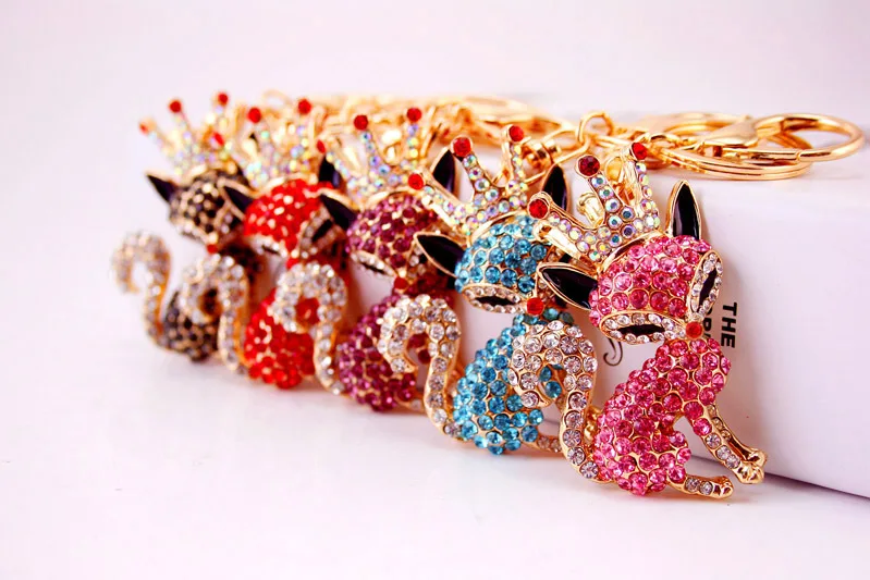 Модный брелок для ключей 2017 парный аксессуар стразы Лисичка животное Роскошная