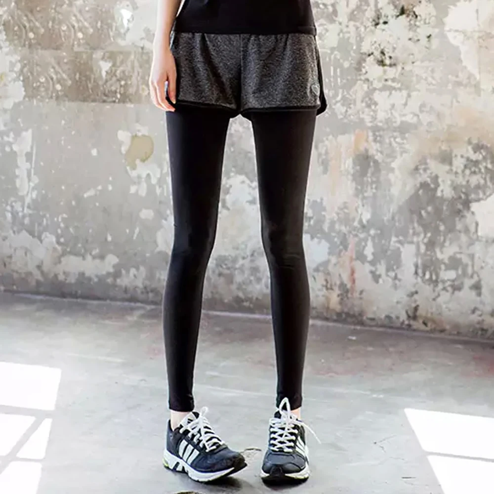 Быстросохнущие Поддельные 2 шт. эластичные брюки с высокой посадкой фитнес