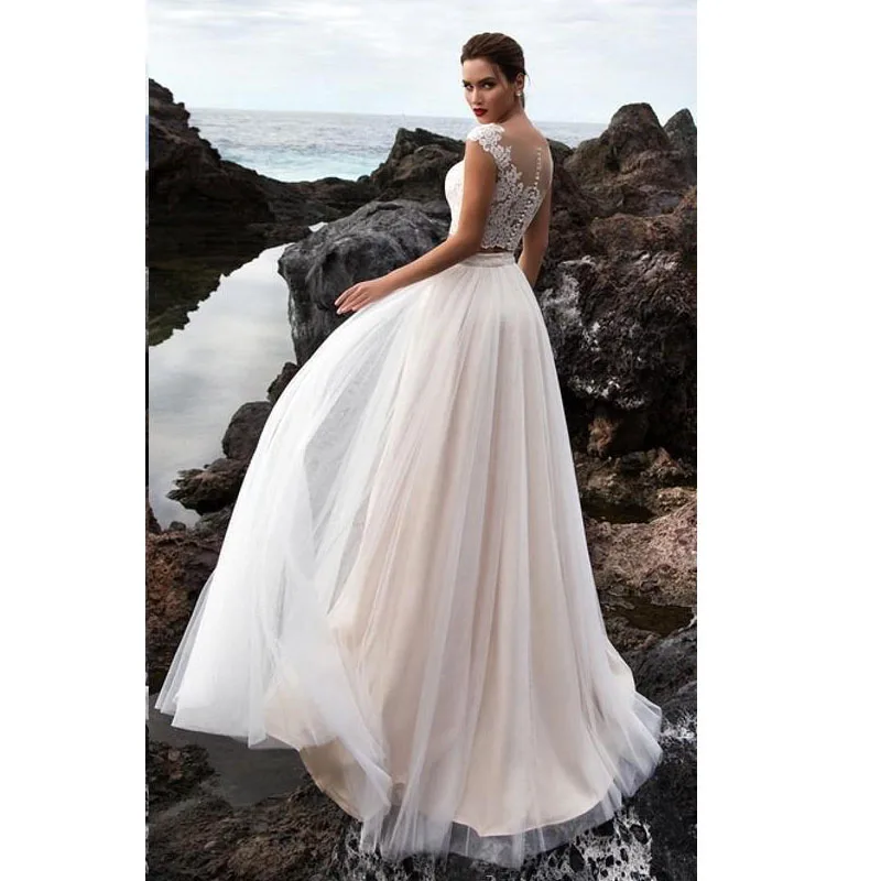 Свадебное платье в стиле бохо из 2 частей трапециевидная кружевная юбка с тюлем