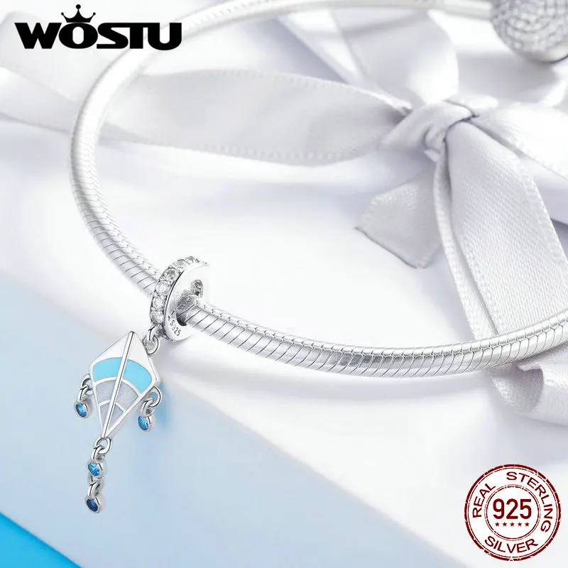 WOSTU New Arrival 925 Sterling Silver Blue Kite Fly Beads Charm Fit Bracelet &amp Necklace Pendant Freedom Classic Jewelry DXC937 |