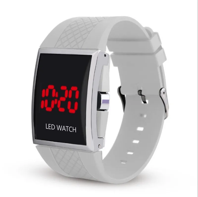 

Fashion Led Digital Watch Rectangle Dial Electronic Watch Fashion Silicone Sports Watches Men Women Couple Watches White Black