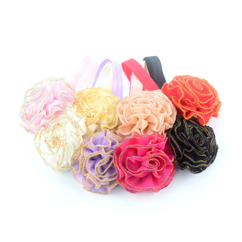 12 шт. Эластичные ободки для головы для девочек с шифоновыми цветами для принадлежностей для волос и фотосессии.