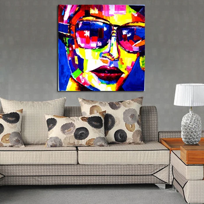 Ручная роспись современная абстрактная картина маслом модная леди со стеклом на