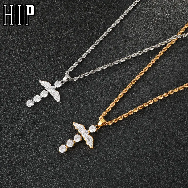 Хип хоп Крылья Ангела Iced Out Bling нержавеющая сталь крест ожерелья и подвески Золото