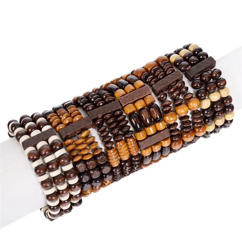 Новые эластичные браслеты из разных деревянных бусин оптовая продажа женских и