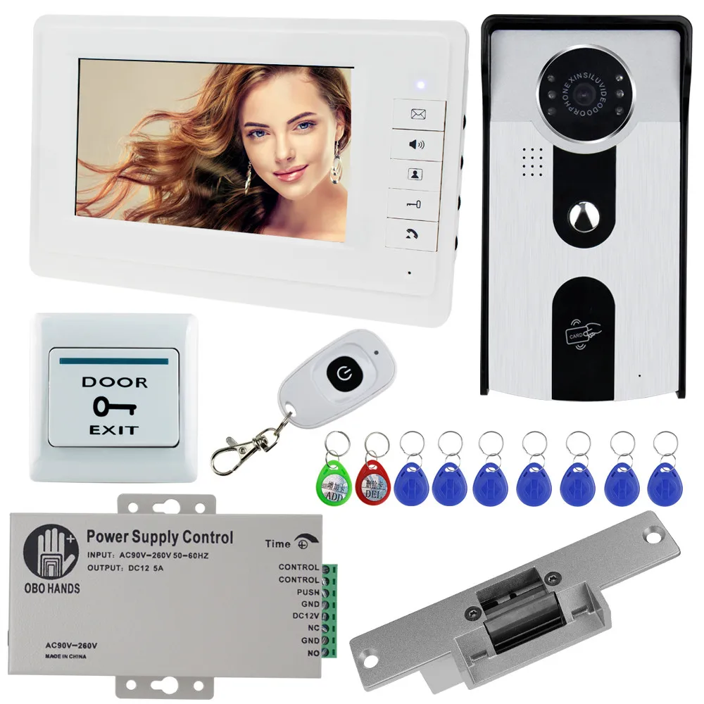 with 1 display " TFT проводной видео домофон комплект RFID камера доступа ИК ночного видения с видео дверной звонок монитор+ электронный замок EM Reader - Цвет: with 1 display