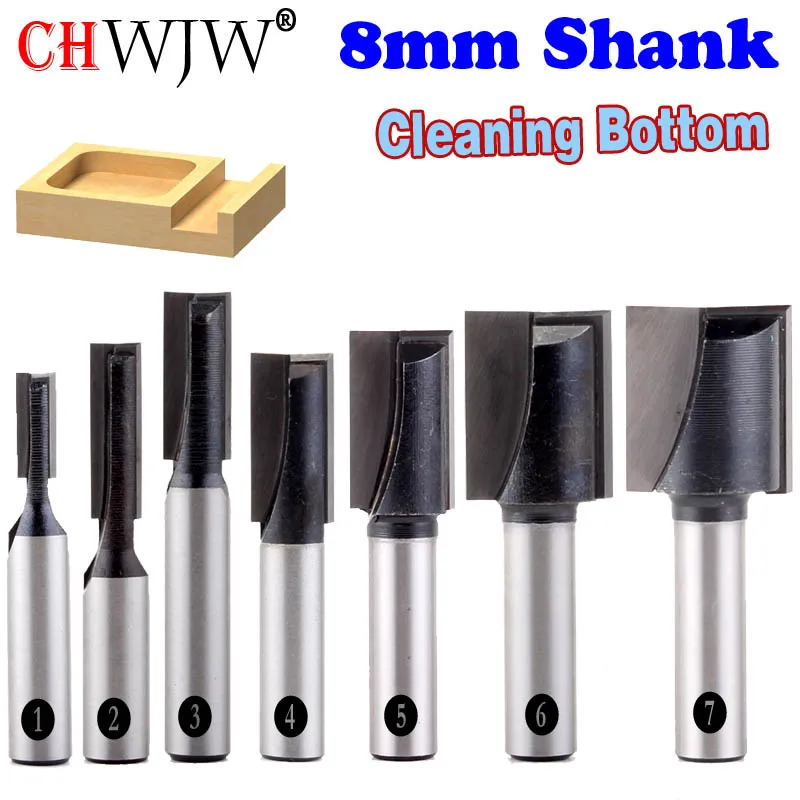

1PC 8mm Shank high quality Bottom Cleaning Straight/Dado Router Bit Set 5,6,8,10,12,16,18mm Diameter Wood Cutting Tool - CHWJW