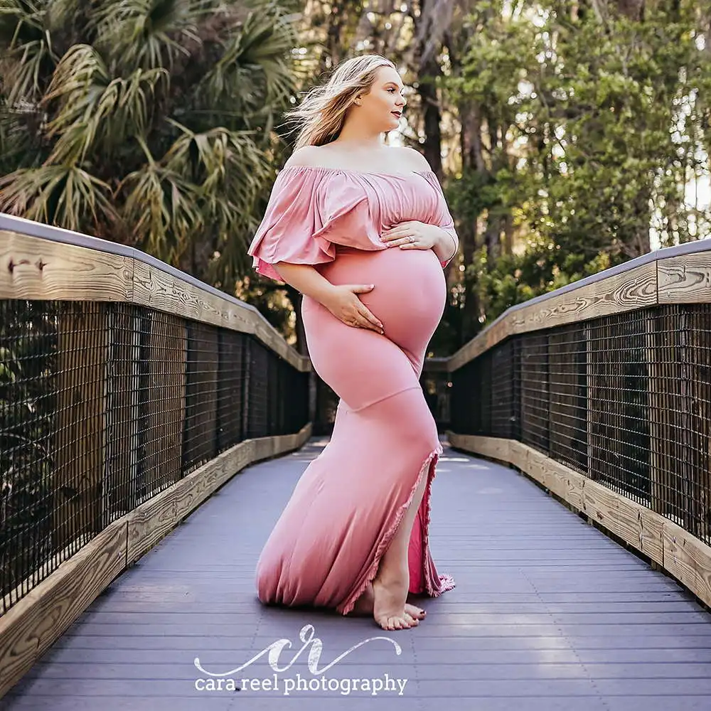 Pale Pink Set Новые платья для беременных с открытыми плечами для фотосессии, реквизит для фотосессии, платье для беременных, платье макси, платье бледно-розового цвета - Цвет: Pale Pink Set