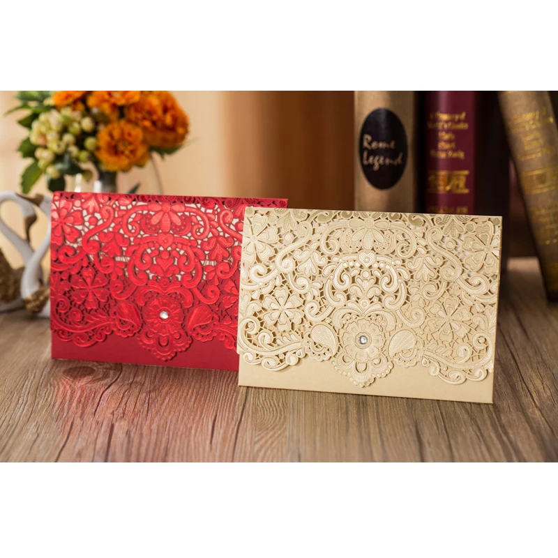 Роскошные свадебные приглашения с цветочным принтом золотые красные