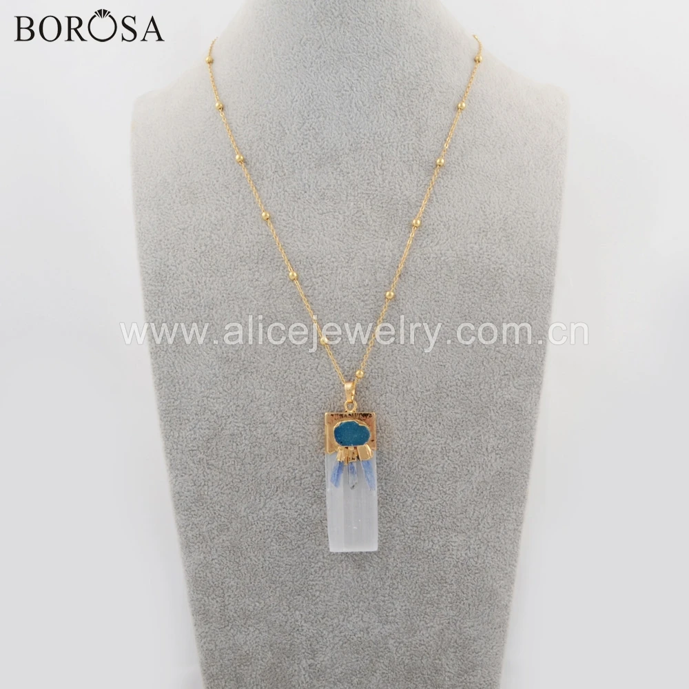 BOROSA прямоугольная Подвеска из селенита с натуральным кианитом радужные Агаты Druzy