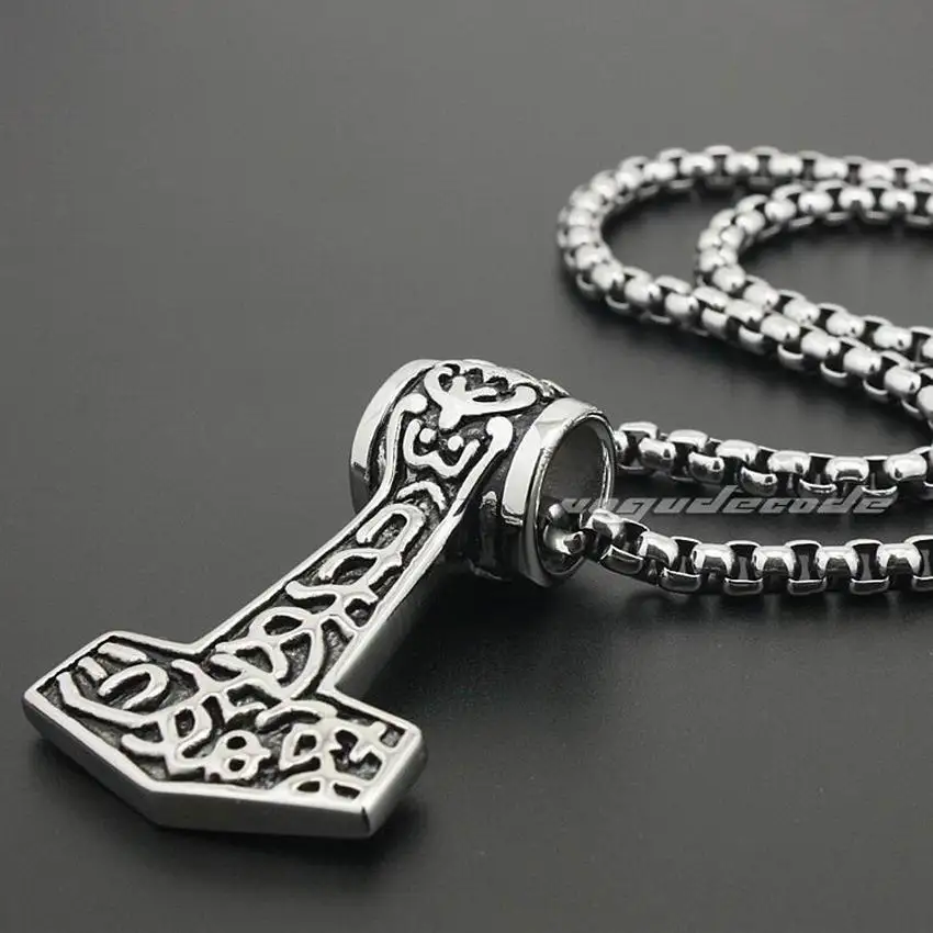 

Huge Thor's Hammer Pendant 316L Stainless Steel Mens Biker Rock Punk Style 4D022 Steel Necklace 24 inches
