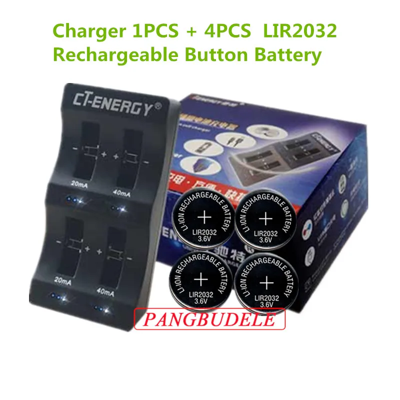 High Quality Universal USB Interface 4-Slot Charger 1PCS + 4PCS Rechargeable Button Battery lir2032 Button Battery