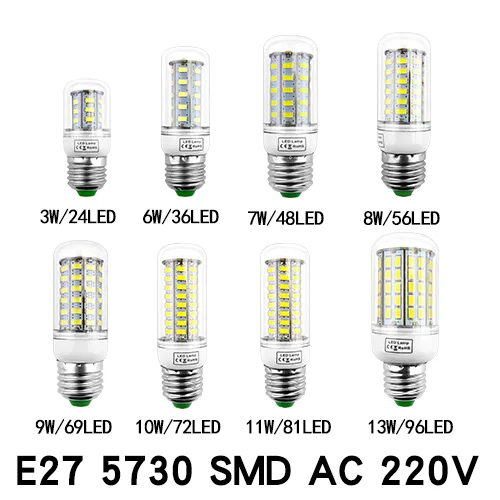 Clear cover E27 Светодиодный светильник-кукуруза E27, E14, 110 В, 220 В, SMD5730, 3 Вт, 7 Вт, 12 Вт, 15 Вт, 18 Вт, светильник, лампада, светодиодный, диодные лампы, энергосберегающий светильник для дома - Испускаемый цвет: Clear cover E27