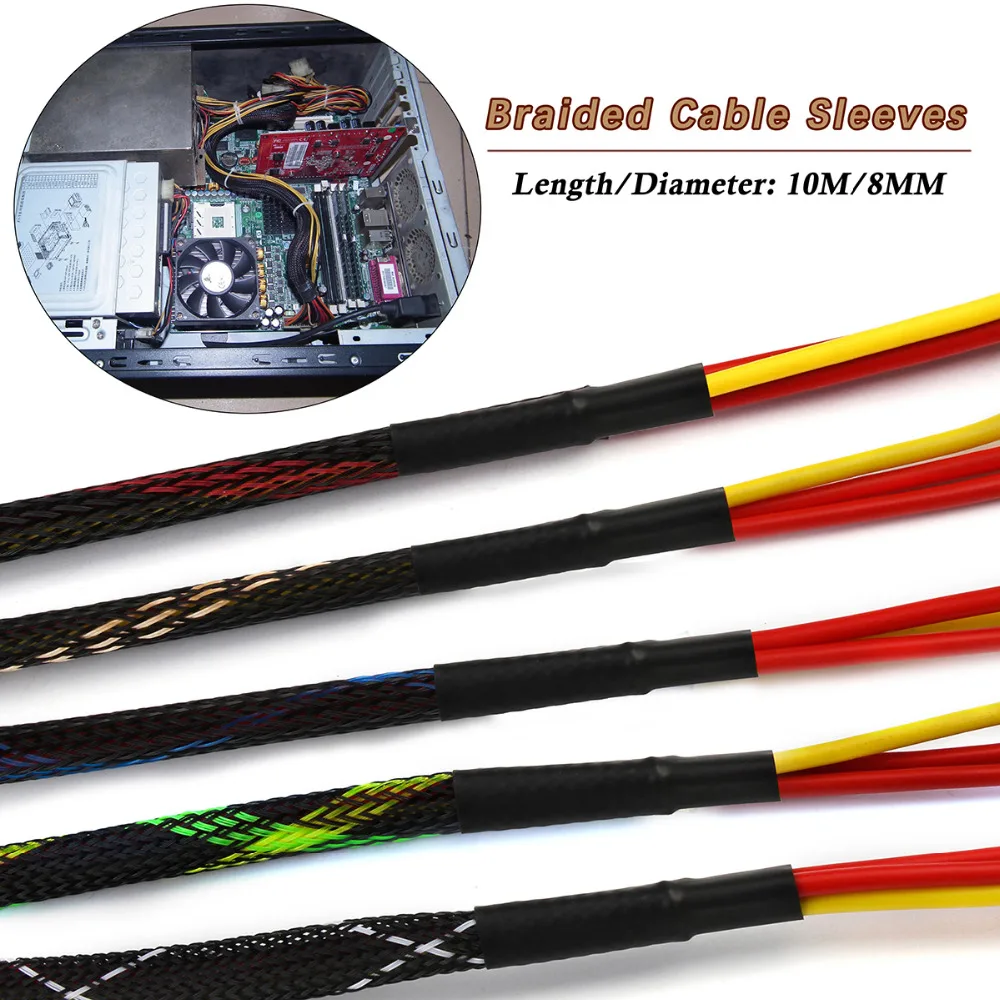 10 м 8 мм ПЭТ защита проволоки изоляция плетеные рукава втулки для кабеля плотные