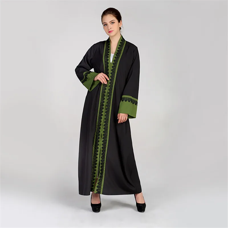Women Lace Long Muslim Dress Female Adult emboridery cotton liene Robes Musulmane Turkish Abaya Patchwork Color Hit | Тематическая