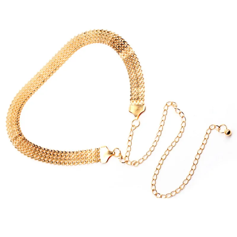 Женская обувь с модной ременной бедра высокая талия узкой золотой металлической