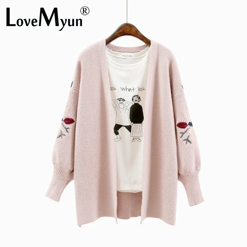 2019 New Autumn Embroidery Cardigan Women Sweater Knitted Coat Oversize Cardigans Long Sleeve Winter Sweaters |