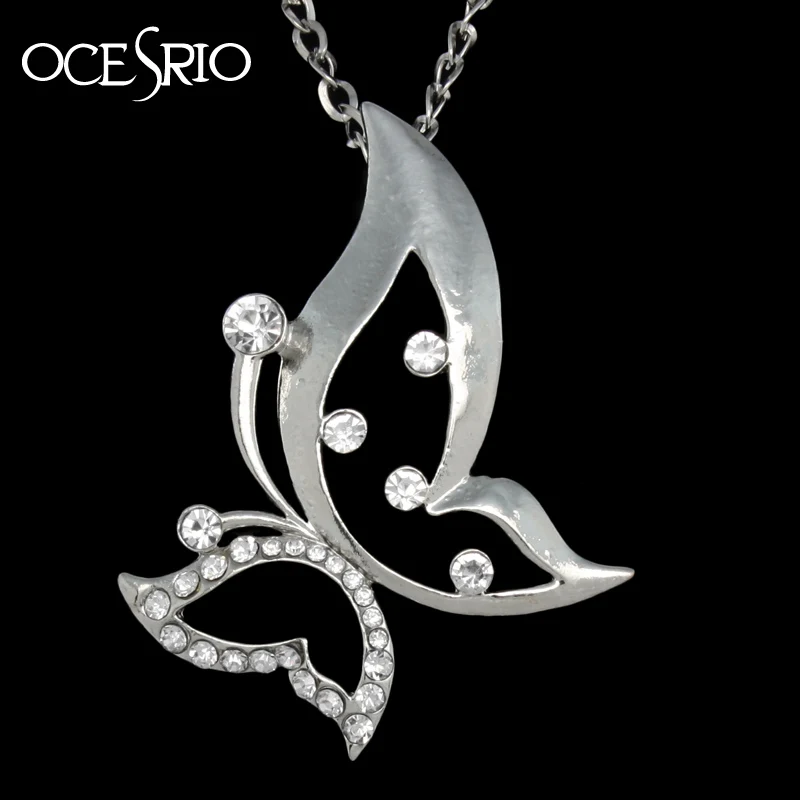 Ожерелье OCESRIO с бабочкой и кристаллами покрытое серебром подвески большая