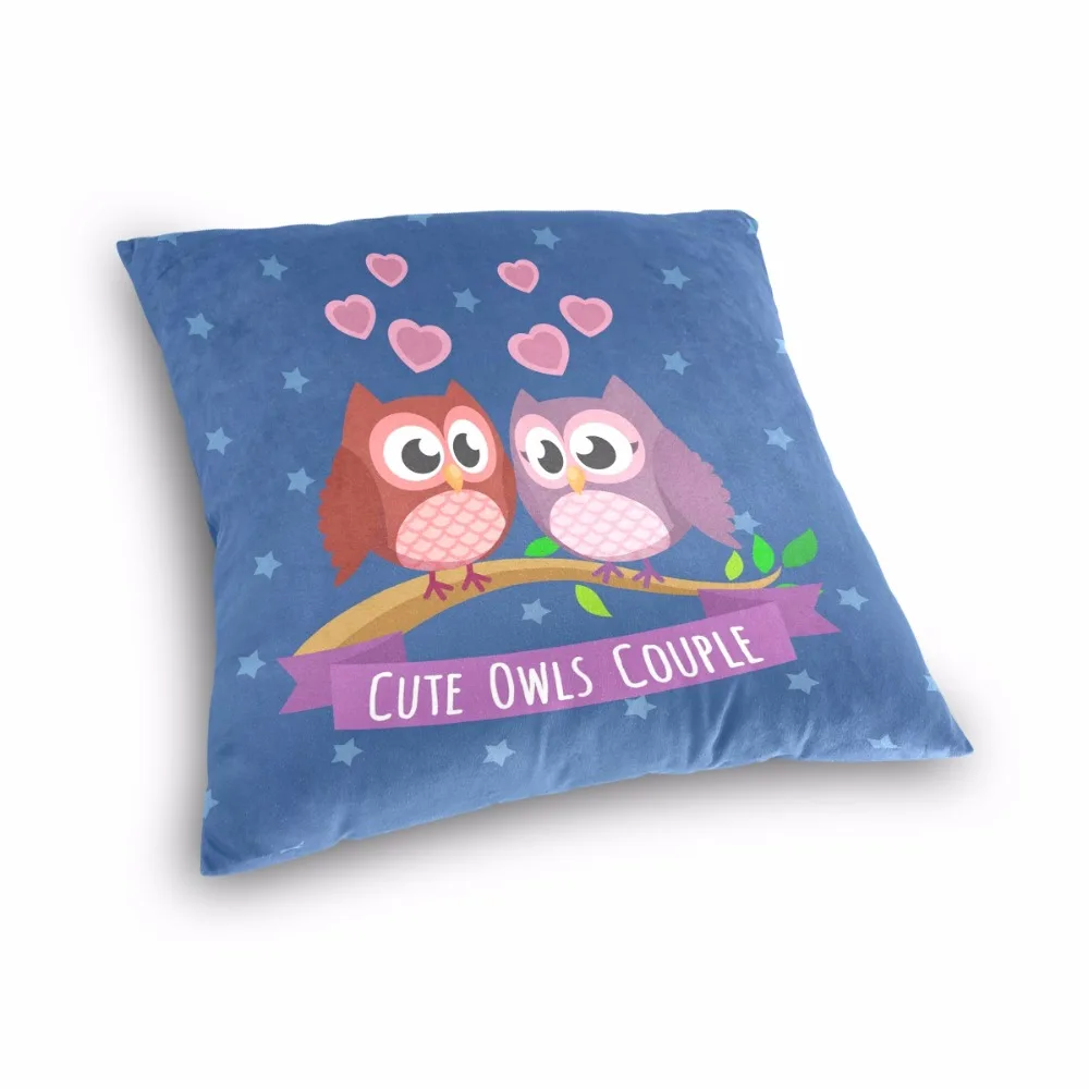 Purple Blue Decorative Square Pillowcase Covers 40/45/50cm Protect With Hidden Zipper Cotton Velvet Throw Pillow case Owl Lovers |