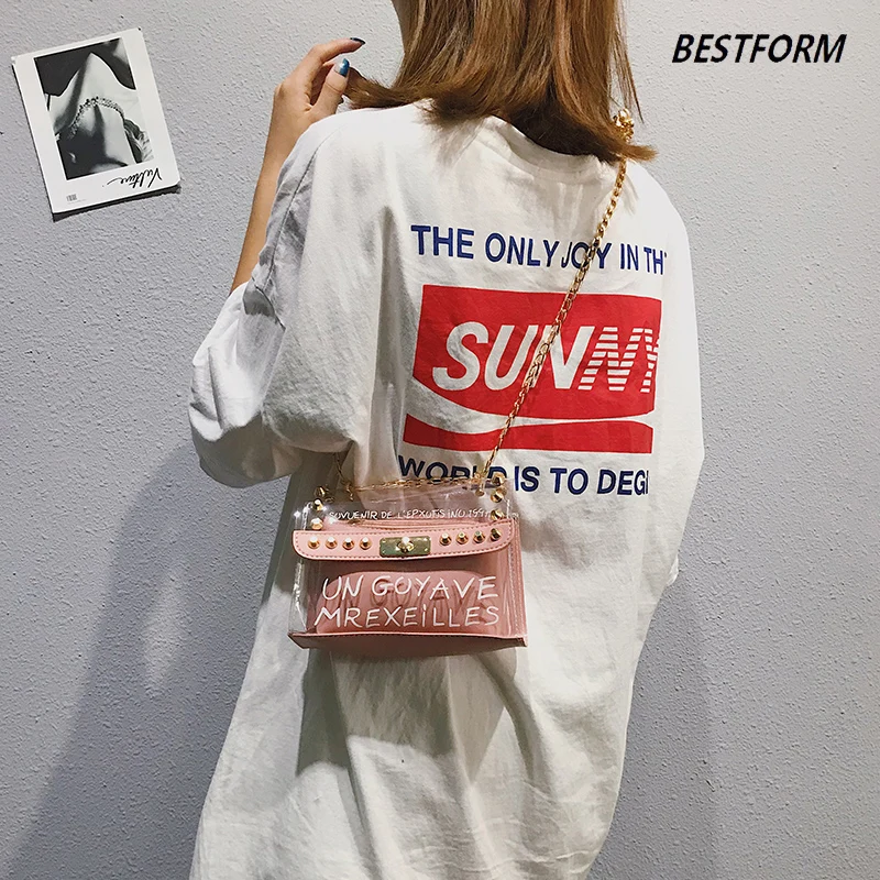 BESTFORM прозрачные гелевые сумки для женщин мини-заклепка дамские на плечо из