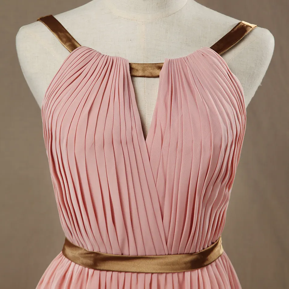 Розовое Шифоновое ТРАПЕЦИЕВИДНОЕ сексуальное длинное платье подружки невесты с