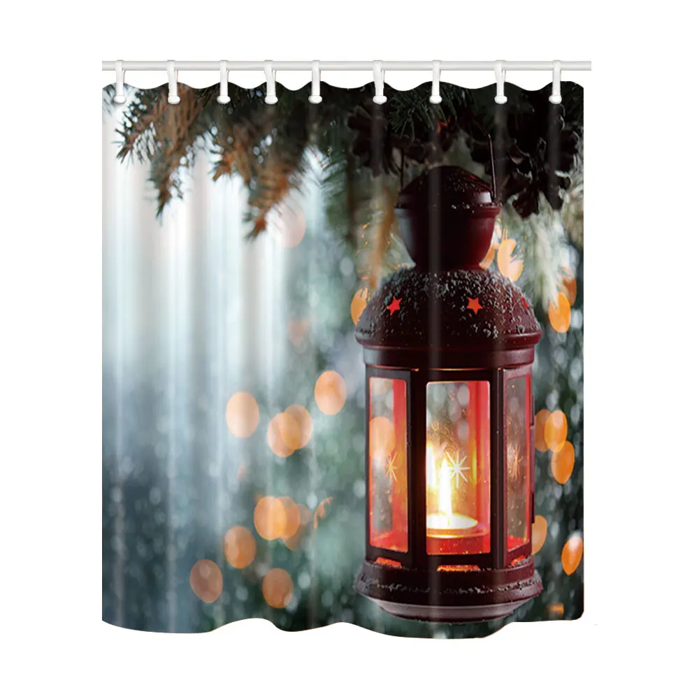 

Christmas Festive Style Bathroom Shower Curtains Polyester Fabric Bath Screens Home Decor Waterproof Mildew Proof with 12 Hooks