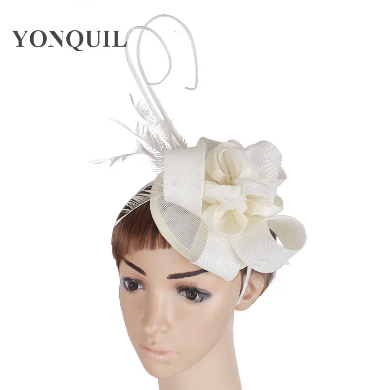 Дамские шляпы Sinamay с имитацией перьев цвета слоновой кости женские аксессуары
