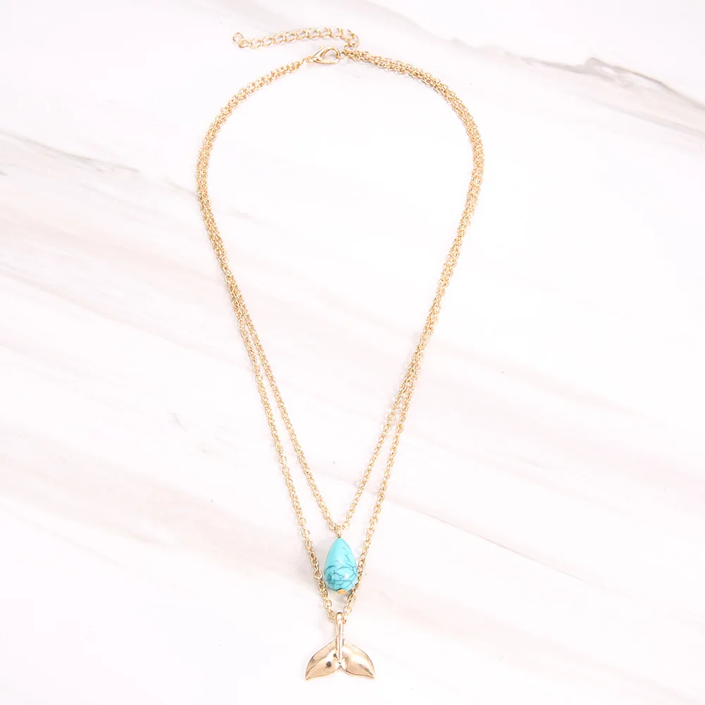 Женская двухслойная подвеска с бирюзой и хвостом русалки|Ожерелья подвеской| |