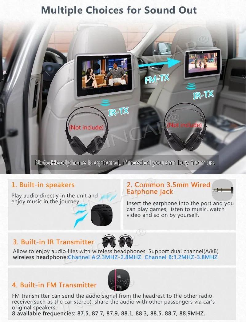 Двойной подголовник автомобиля DVD плеер Авто монитор HD сенсорный экран FM и ИК