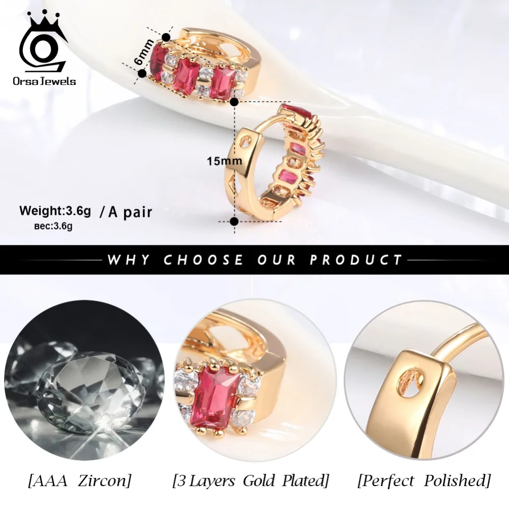 ORSA JEWELS роскошные женские серьги-кольца ААА Красный кубический циркон идеальные Полированные Золотые модные серьги, украшения для женщин OME41