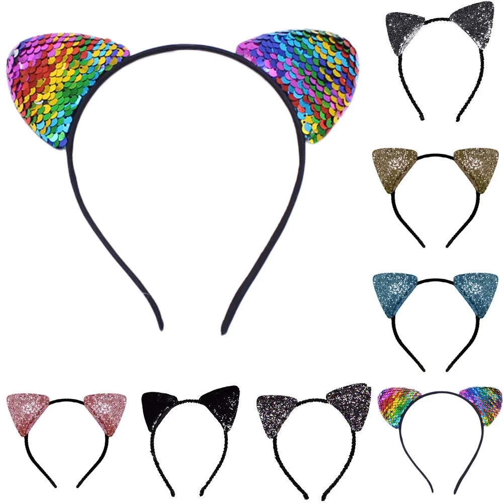 Повязка на голову с кошачьими ушками и блестками для девочек | Мать ребенок