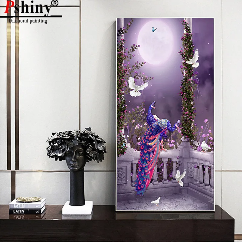 PSHINY DIY 5D алмазная вышивка продажа фиолетовый павлин пейзаж картины из кристаллов