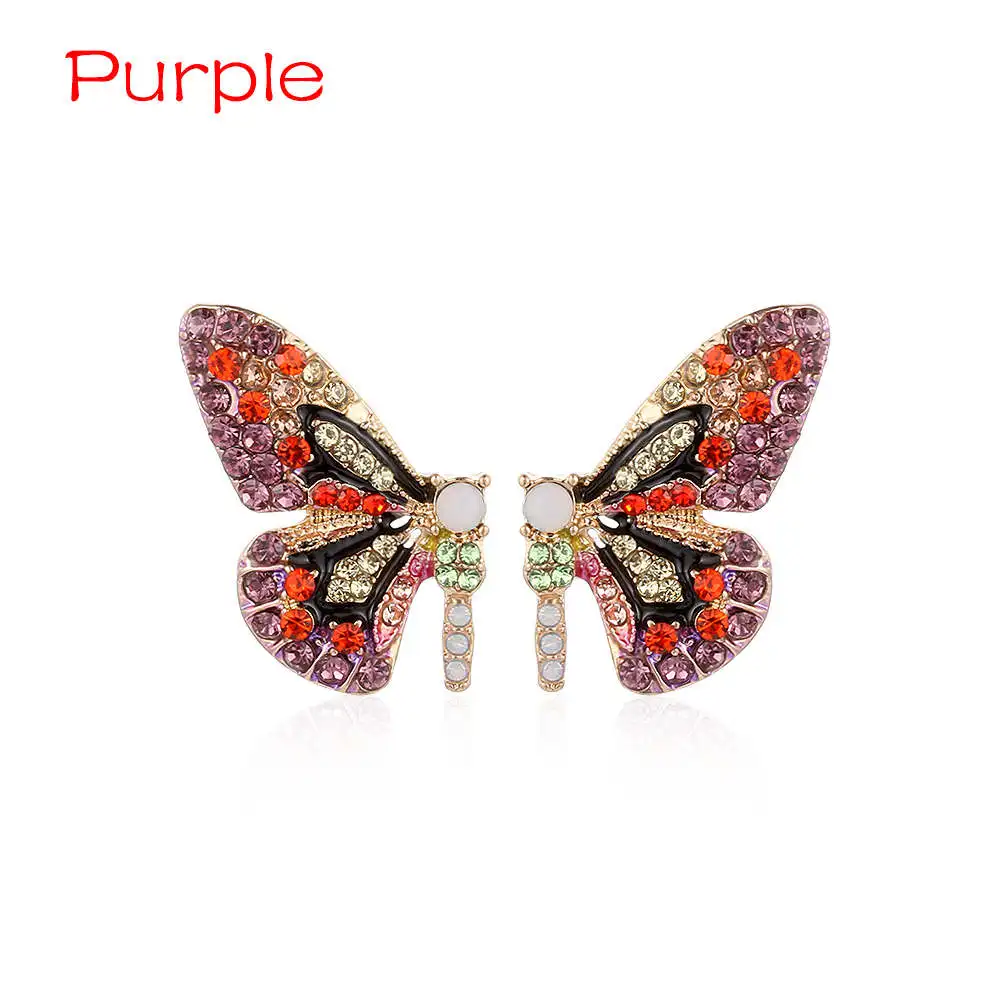 purple Новинка, Европейская и американская мода, индивидуальная короткая бабочка, для ногтей, цветная дрель вечерние аксессуары, серьги для ногтей, Brincos Mujer - Окраска металла: purple
