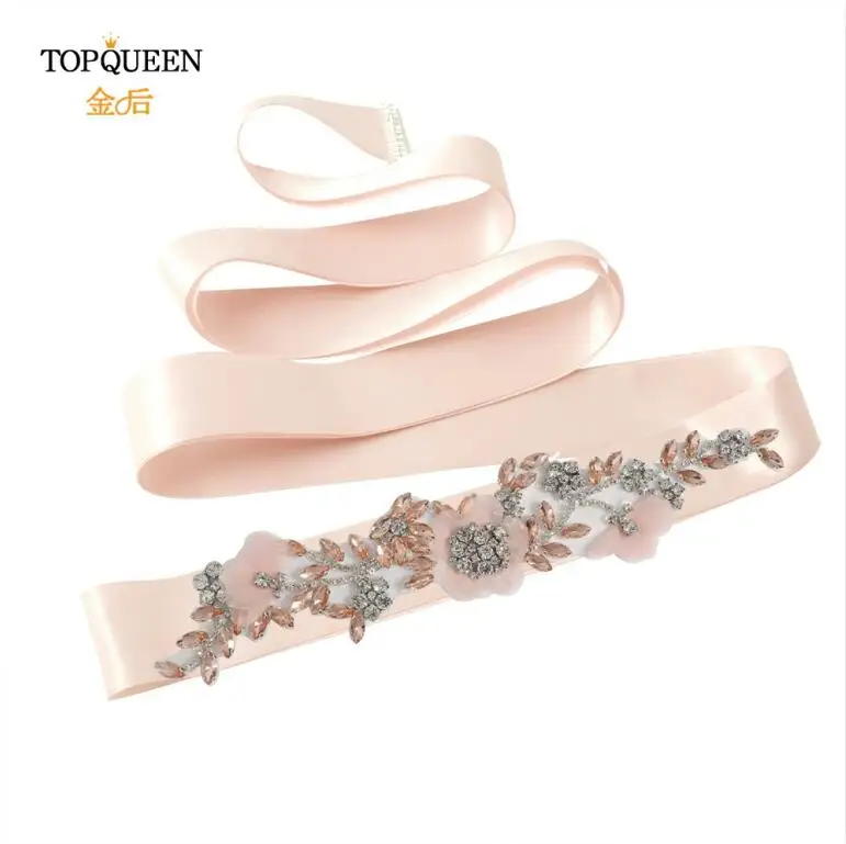 Baby pink TOPQUEEN, S419-R, розовое платье, румяна, розовые ремни, розовый пояс для женщин, розовые стразы, Цветочный Пояс для подружек невесты - Цвет: Baby pink