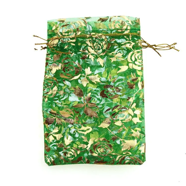 Grass Green 50 шт./лот, 9X12 см, цвет золотой розы, рождественские сумки, свадебные, на завязках, органза, вуаль, подарочная упаковка, недорогие сумки, сумки - Цвет: Grass Green