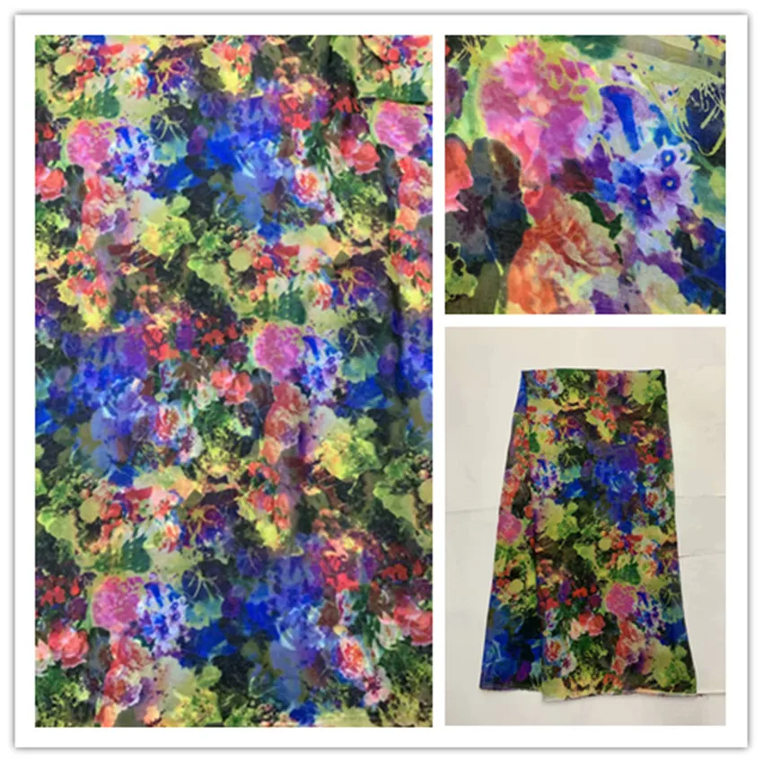 

140cm New Summer Print 100%Silk Chiffon Fabric Fashion colorful leopard design print 100% silk chiffon fabric 6momme DS26