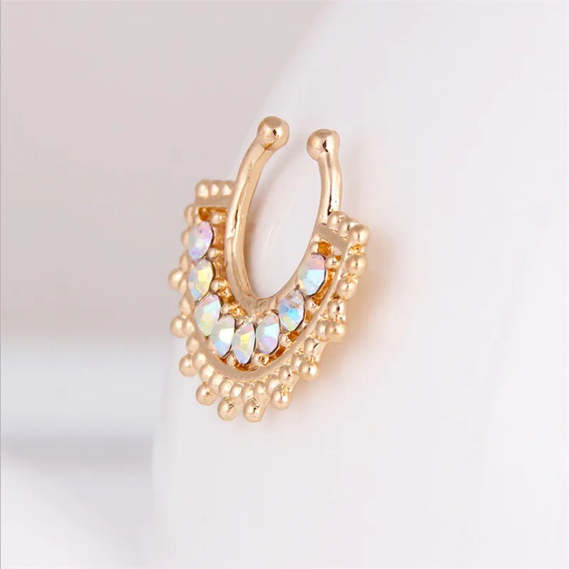 Титановое золото не пирсинг номбрил руль кристалл Шпилька для носа зажим