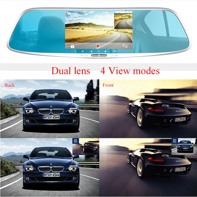 FHD 1080 P камеры автомобиля 5.0 "IPS Сенсорный экран зеркало заднего вида Камера