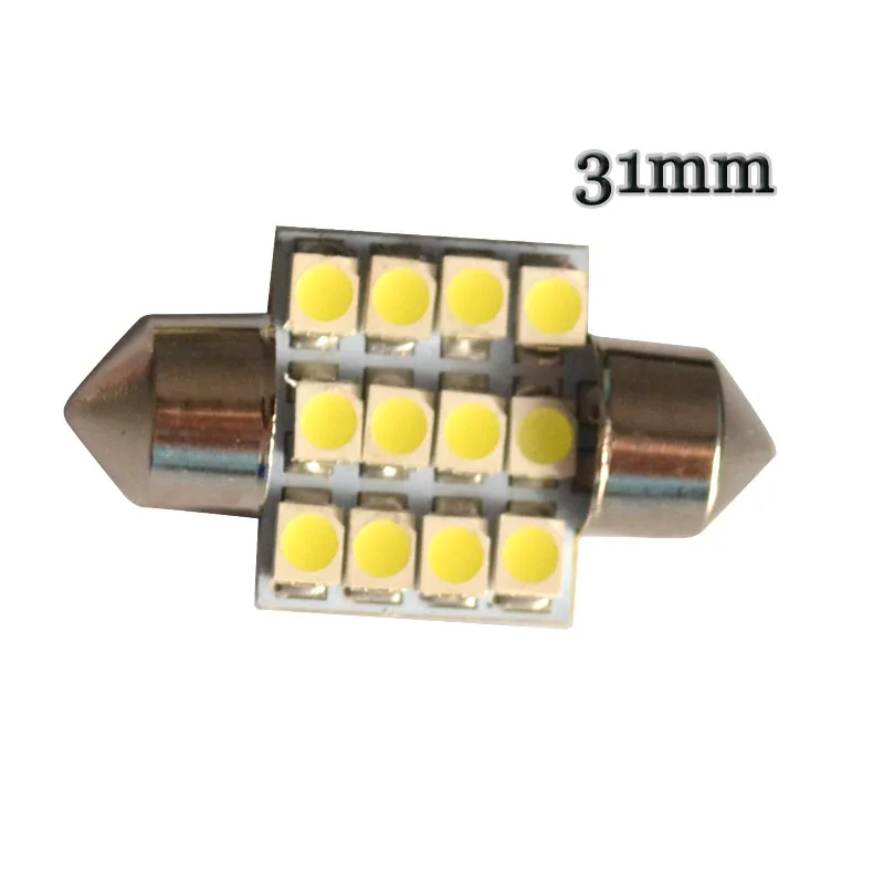 100 шт. гирлянда C5W 31 мм 36 39 41 купольная Лампа Белая 12 SMD 1210 светодиодный