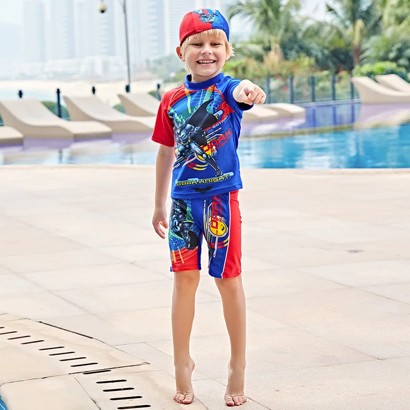 Мультфильм Бэтмен Мальчик Половина рукава детей 3 предмета Плавание костюм